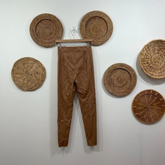 Zara Neutral Brown High Waist High Rise Faux Leather Skinny Pants Small - Picture 2 of 5